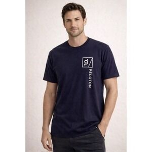 FOURLAPS x PELOTON Mens Navy Blue RE-UP T Shirt Size L Athletic Fit